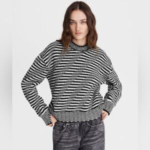 Rag & Bone Willow Striped Wool Mock neck Chunky Knit Sweater Size XL